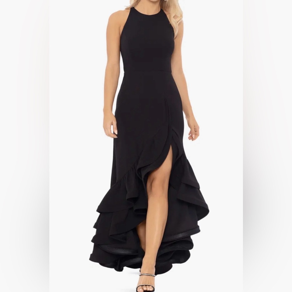 Betsy & Adam Black High Low Ruffle Dress